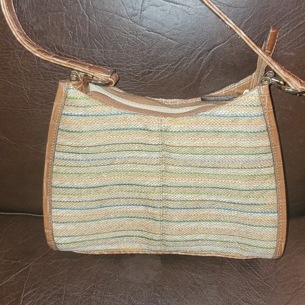 Chic Striped Tan Straw Shoulder Bag Mint VTG 1990 Liz Claiborne Eclectic Boho